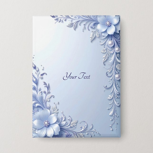 Blue Ornate Flowers with Pearls Button (Front)