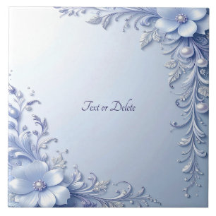 Blue Ornate Flowers with Pearls Ceramic Tile