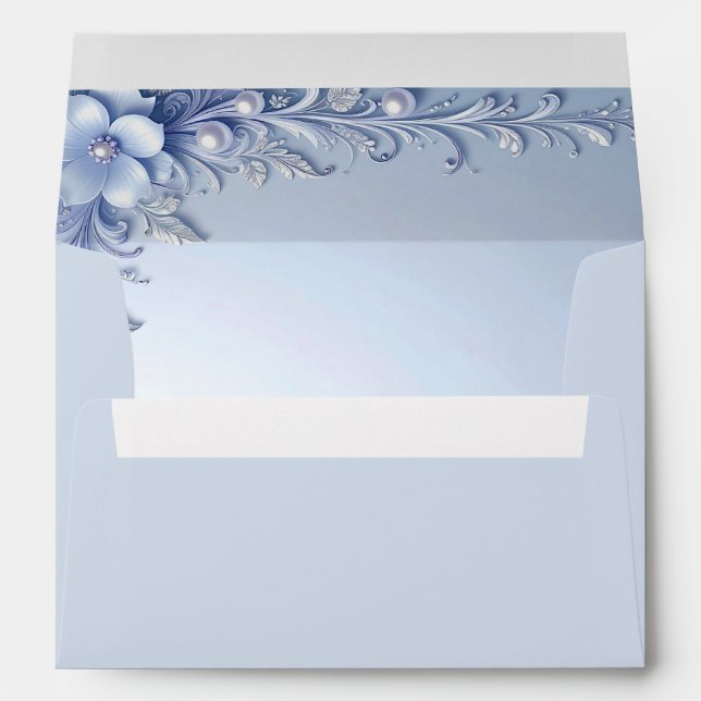 Blue Ornate Flowers with Pearls Envelope (Back (Bottom))