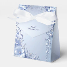 Blue Ornate Flowers with Pearls Favour Box