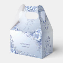 Blue Ornate Flowers with Pearls Favour Box