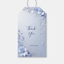 Blue Ornate Flowers with Pearls Gift Tag