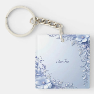 Blue Ornate Flowers with Pearls Keychain