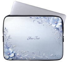 Blue Ornate Flowers with Pearls Laptop Sleeve