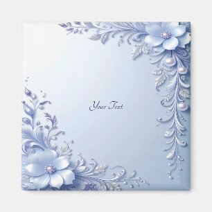 Blue Ornate Flowers with Pearls Magnet