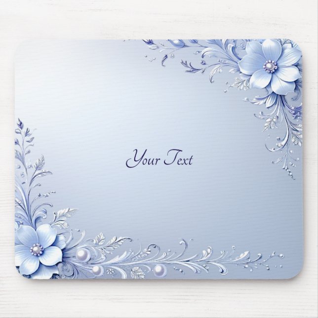 Blue Ornate Flowers with Pearls Mousepad (Front)