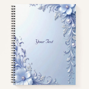 Blue Ornate Flowers with Pearls Notebook