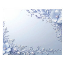Blue Ornate Flowers with Pearls Notepad