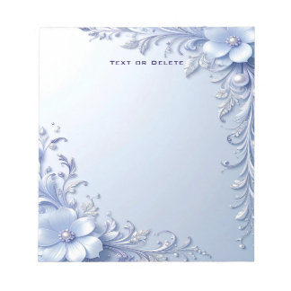 Blue Ornate Flowers with Pearls Notepad