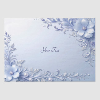 Blue Ornate Flowers with Pearls Tissue Paper