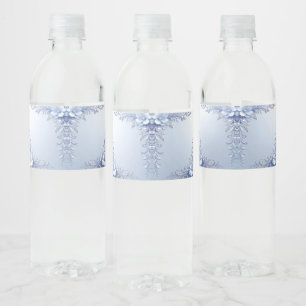 Blue Ornate Flowers with Pearls Water Bottle Label