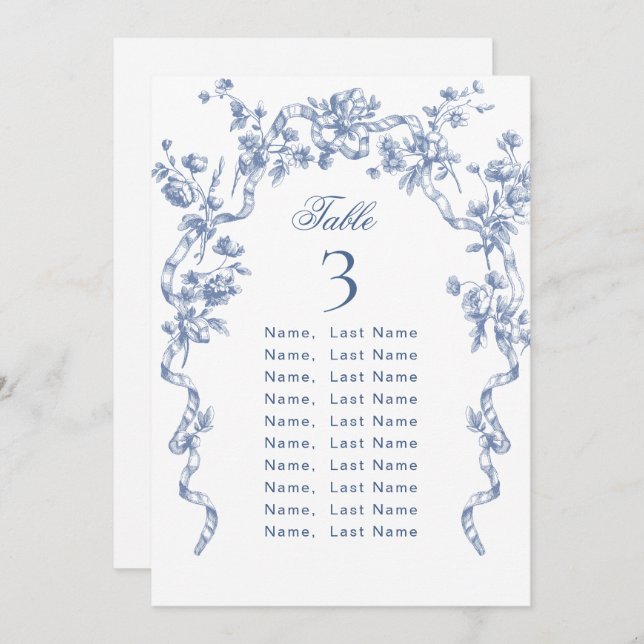 Blue Ornate Grace Victorian Seating Chart Card (Front/Back)