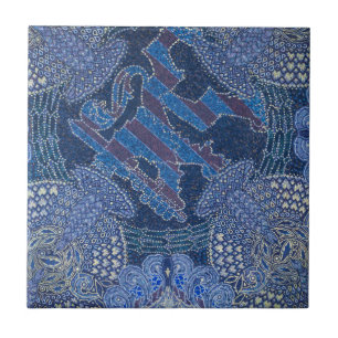 Blue Ornate Mosaic Art, Germany Ceramic Tile