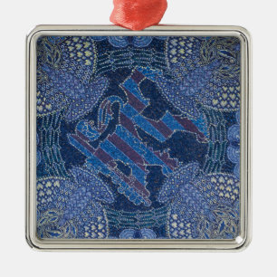 Blue Ornate Mosaic Art, Germany Metal Ornament