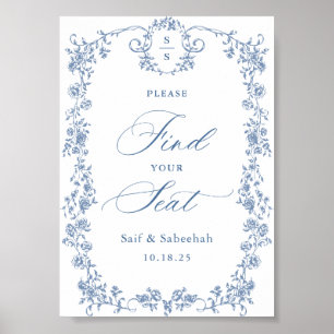 Blue Ornate Victorian Grace Find Your Seat Sign