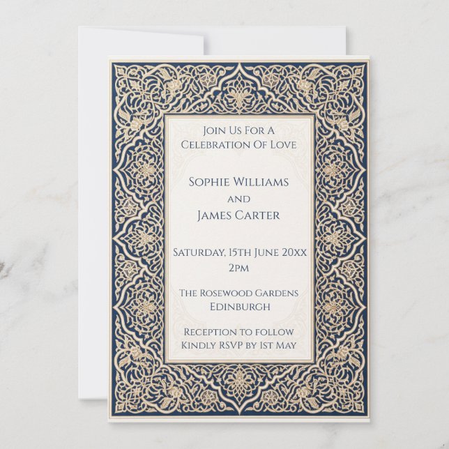 Blue Ornate Wedding Invitation (Front)
