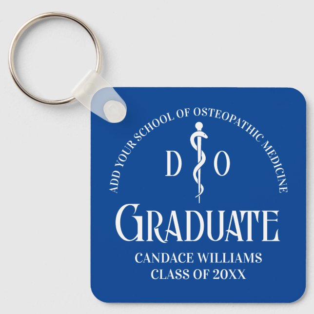 Blue Osteopathic Medical School Graduation Gift Key Ring (Front)