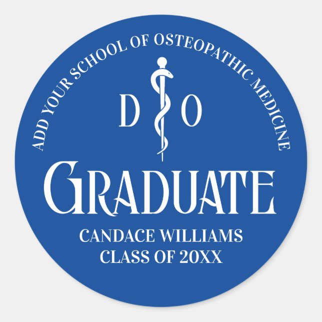 Blue Osteopathic Medical School Graduation Party Classic Round Sticker (Front)