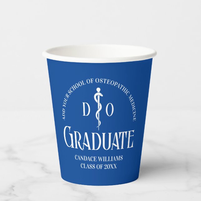 Blue Osteopathic Medical School Graduation Party Paper Cups (Front)