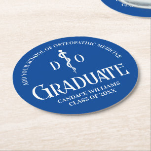 Blue Osteopathic Medical School Graduation Party Round Paper Coaster
