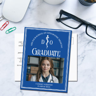 Blue Osteopathic Medical School Graduation Photo Announcement Postcard