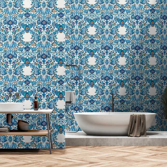 Blue Ottoman China Tiles Wallpaper (Bathroom)