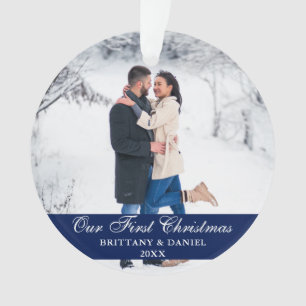 Blue Our First Christmas Couple Photo Ornament