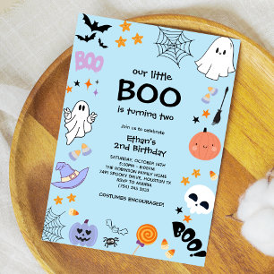 Blue Our Little Boo Boy Halloween 2nd Birthday  Invitation