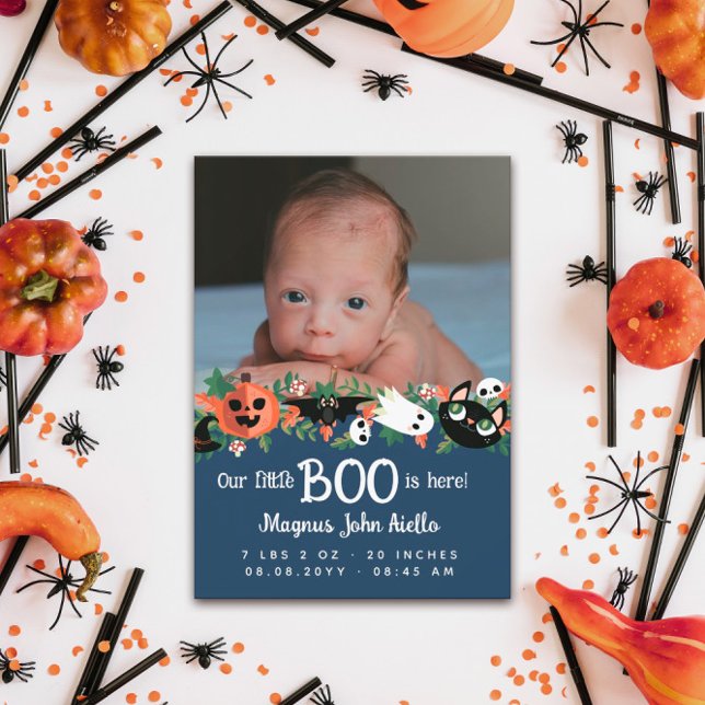Blue Our Little Boo Is Here Halloween Baby Announcement (Creator Uploaded)