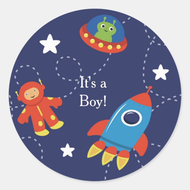 Blue Outer Space Alien Baby Personalised Sticker (Front)