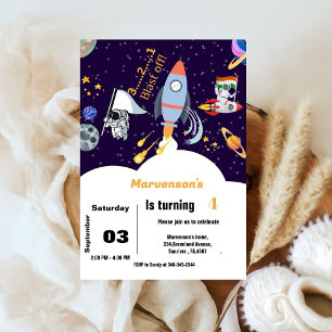 Blue Outer space  astronaut boy birthday  Invitation