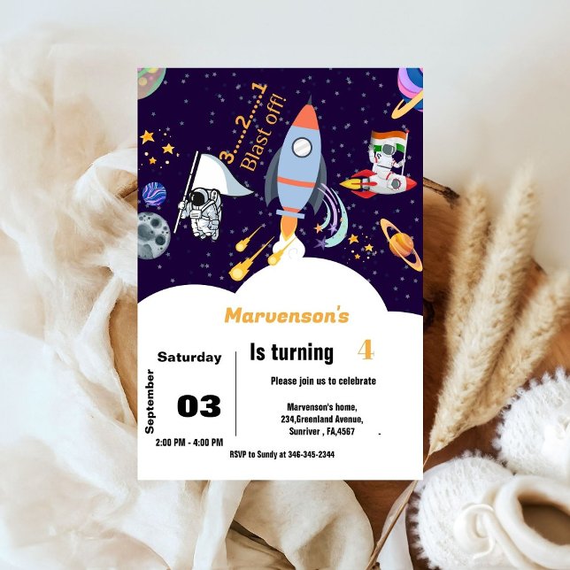 Blue Outer space  astronaut boy birthday  Invitation (Creator Uploaded)