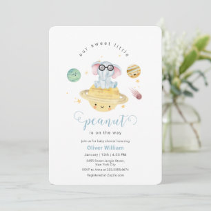 Blue Outer Space Elephant Baby Shower  Invitation