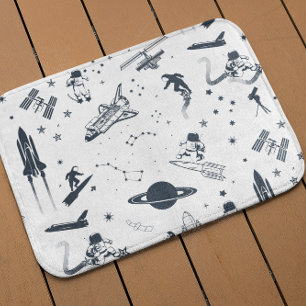 Blue Outer space Solar System Astronaut Spaceship  Bath Mat