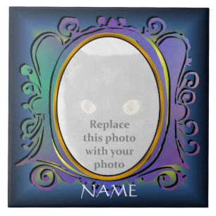 Blue Oval Photo Frame with Name Tile