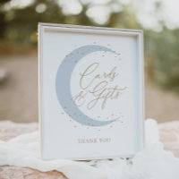 Blue Over the Moon Baby Shower Cards and Gifts