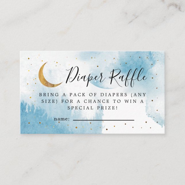 Blue Over The Moon Baby Shower Diaper Raffle  Enclosure Card (Front)