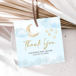 Blue Over the Moon Baby Shower Favour Tags