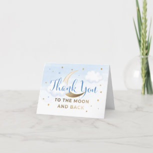 Blue Over the Moon Baby Shower Thank You Cards