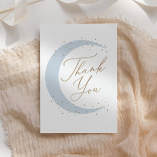 Blue Over the Moon Boy Baby Shower Thank You Card
