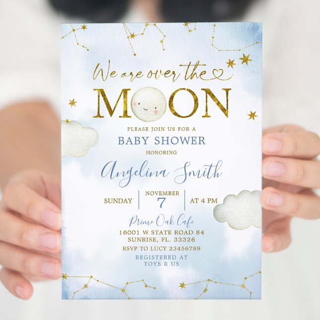 Blue Over The Moon Constellation Baby Shower Invitation (Creator Uploaded)