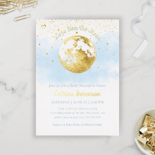 Blue Over the Moon Gold Celestial Boy Baby Shower