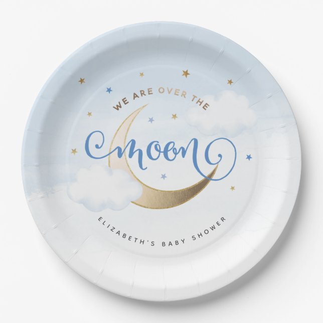 Blue Over the Moon Paper Plates (Front)