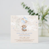 Blue Over the Moon Teddy Bear Balloons Baby Shower Invitation (Standing Front)