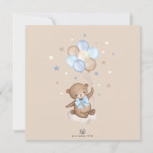 Blue Over the Moon Teddy Bear Balloons Baby Shower Invitation (Back)