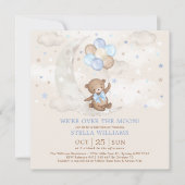 Blue Over the Moon Teddy Bear Balloons Baby Shower Invitation (Front)
