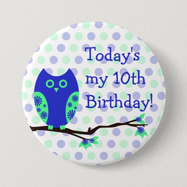 Blue Owl 10th Birthday Button (Front)