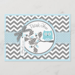Blue Owl and Chevron Print Thank You Card