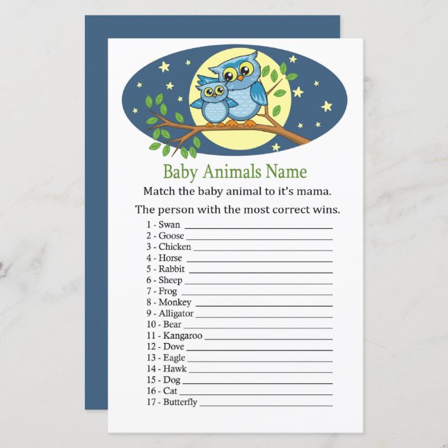 Blue Owl Baby Animals Name Game (Front/Back)