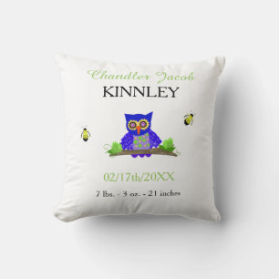 Blue Owl Baby Birth Announcement Cushion